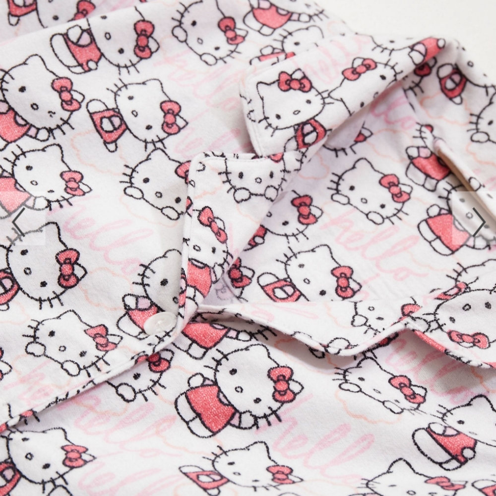 New POTTERY BARN TEEN Hello Kitty Organic Flannel Pajama Set Size L Large Soft